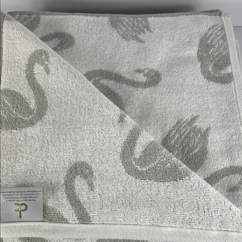 Deborah Connolly Swan Print Bath Towel Set Gray White Quick Dry Cotton 2 Pc NEW